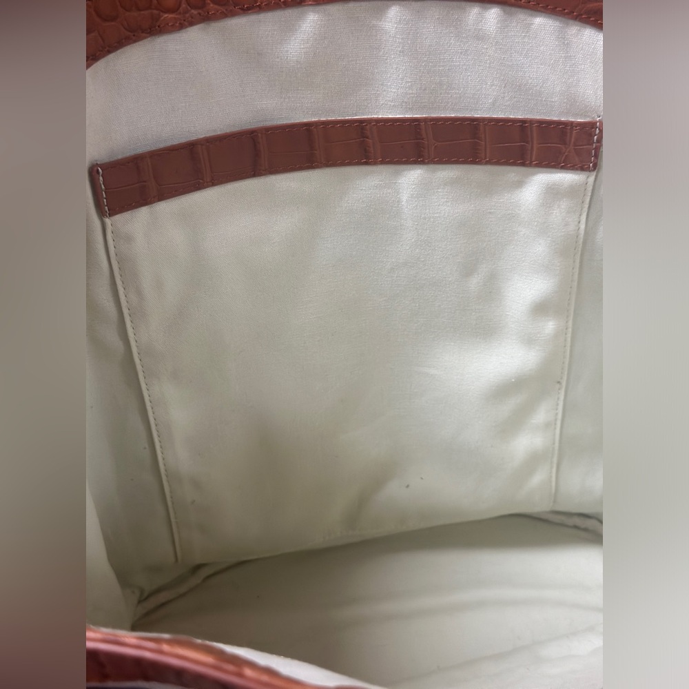 Sancia Minka Canvas and Croc Embossed Cowhide Leather Tote Bag In Cognac/White - Picture 9 of 16